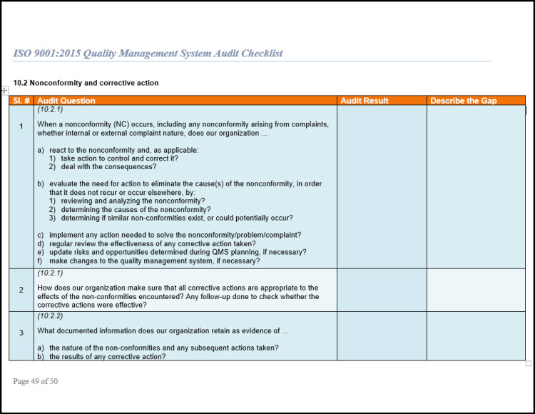 download iso 9001 internal audit checklist xls file
